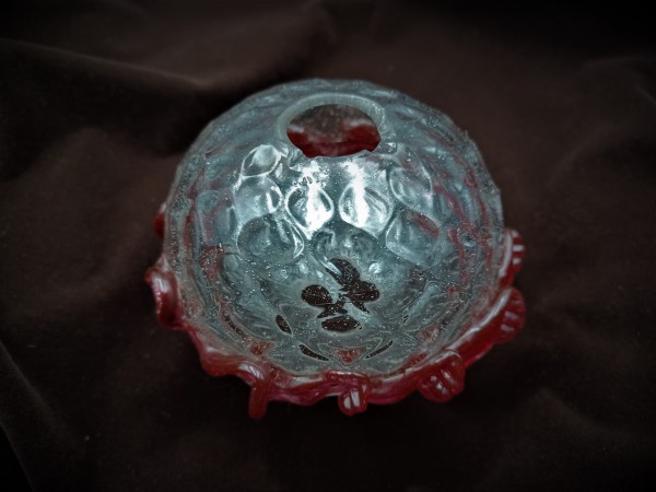 Italian Chandelier glass centre stem ball with red rim 