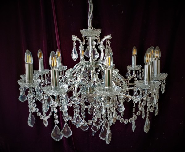 Large 12 arm crystal and glass chandelier
