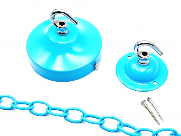 Blue and chrome ceiling rose hook large or small with optional chain