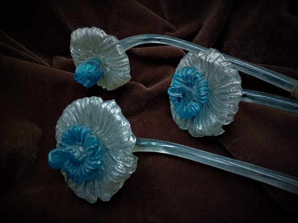 Antique Murano Clear and blue Glass Chandelier Flower 