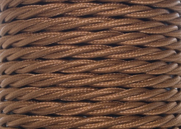 100 METRES of Nutmeg coloured Braided 3 core silk flex lighting cable 0.75mm