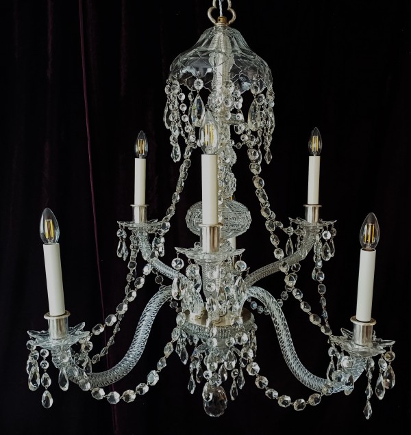 Perry and Co 6 arm cut glass and crystal chandelier dating from the early 20th Century