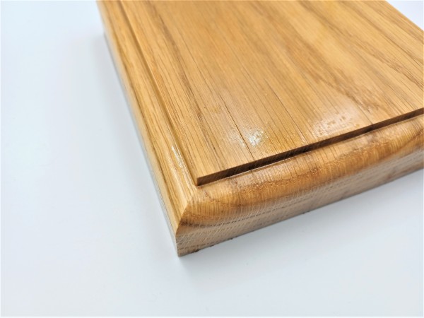 Square ceiling pattress manufactured from Oak. 125mm varnished