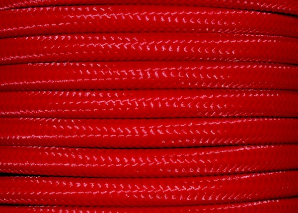 Poppy Red Braided Round silk flex Cord 3 core 0.50mm x 100 Metres
