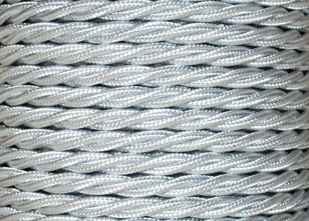 Silver Braided silk flex lighting cable 3 core, 0.50mm