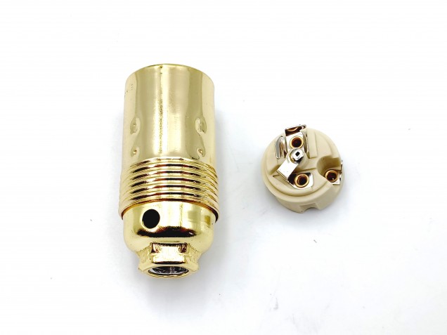 Small Edison screw  E14 lamp holder plain skirt Brass finish