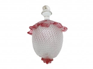Antique Murano glass chandelier finial ball clear and red