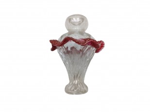 Antique Venetian Chandelier part Glass stem clear with Red 