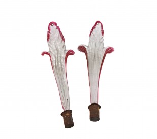 Venetian Chandelier parts 2 glass crook Leaves clear and red 