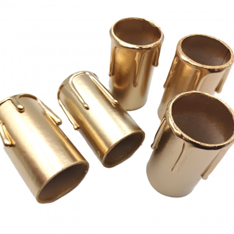 5 hand made Candle Tubes gold coloured drip Card 60mm x 32mm internal