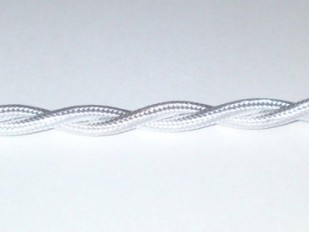 BRAIDED SILK FLEX CHANDELIER CABLE IN BRIGHT SILVER - 2 CORE TWISTED - 0.50MM
