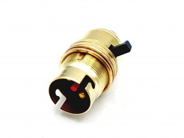 Switched lamp holder B22 Brass plated Finish 10mm base thread