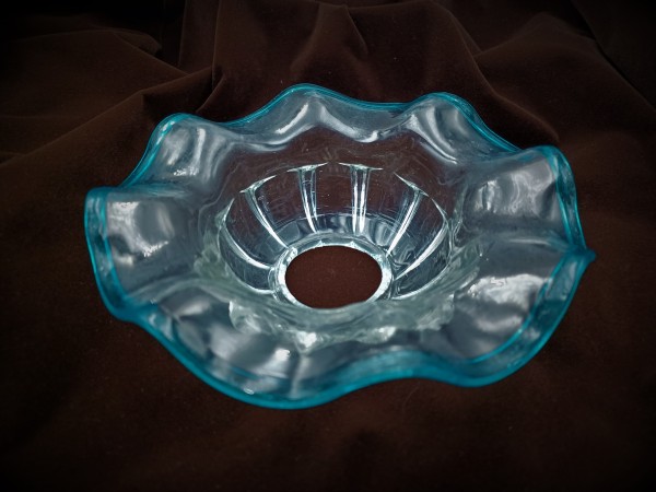 Venetian Chandelier glass dish pan with blue rim