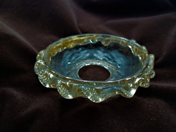 Venetian Chandelier glass dish pan with gold tint 103mm width 