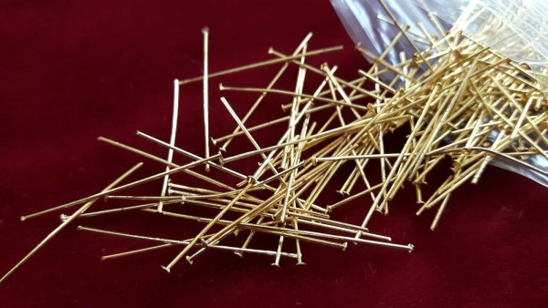 100 bright gold coloured Chandelier Pins super fine 1mm pin head 30mm length
